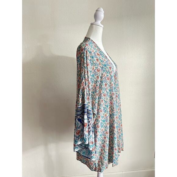 GIGIO Plus Boho Floral Gypsy Kimono Floral Print Wide Bell Sleeves 100% Rayon - Picture 5 of 8
